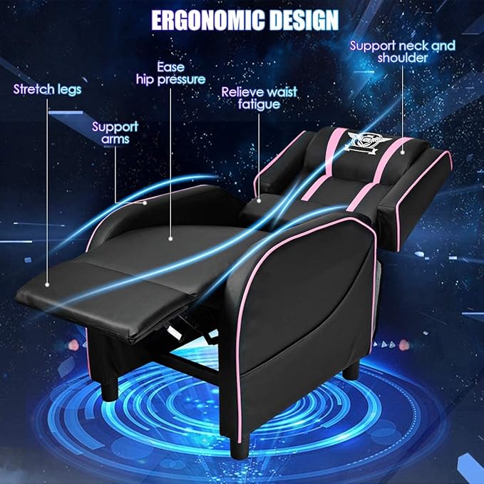 DORTALA Massage Gaming Chair for Adults Adjustable Recliner Sofa w/Footrest and Massage Function Adjustable Living Room Recliner Home Theater Seating PU Leather 330LBS Weight Capacity Pink