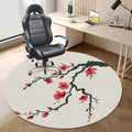 Cinnamon Red PU Leather Computer Chair Mat for Rolling Chair Simplistic Cherry Blossom Under Desk Low-Pile Office Rug Large Anti-Slip Multi-Purpose Japanese Diameter 59 in