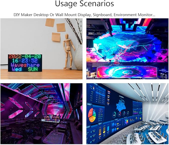 RGB Full-Color LED Matrix Panel 64x32 Pixels 2.5mm Pitch 2048 Individual RGB LEDs Adjustable Brightness Support Raspberry Pi/Raspberry Pi Pico/ESP32/Ardu Display Text Colorful Image/Animation