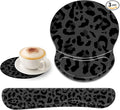 Ergonomic Gel Mouse Wrist Rest Pad and Keyboard Pad SetAnti-Slip PU Bottom Easy Typing and Relieve Wrist Pain with Cute Coaster Set (3-Black Leopard Print)