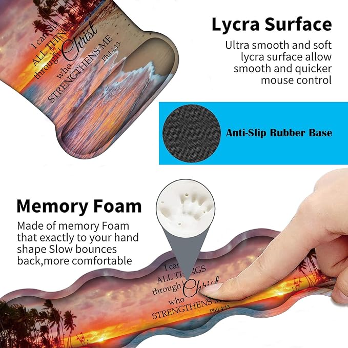 3 in 1 Keyboard Wrist Rest + Mouse Pad and Coaster Ergonomic Gel Mouse Pad and Keyboard Pad Set Comfortable Lightweight for Easy Typing Pain Relie Sunset Beach