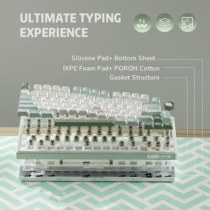 RK ROYAL KLUDGE R75 Mechanical Keyboard Wired with Volume Knob 75% Keyboard Gasket Mounted RGB Backlit Creamy Keyboard with MDA Profile PBT Keycaps Hot Swappable Pre-lubed Tactile Switch