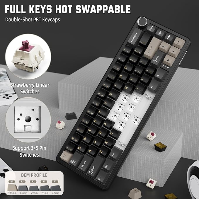 MAMBASNAKE Attack Shark X66 Gasket Wireless Mechanical Keyboard with Volume Knob60% BT/2.4GHz/Wired Gaming KeyboardRGB BacklitOEM Tri-Color PBT keycaps66 Keys Hot Swappable for PC/MACStarblack
