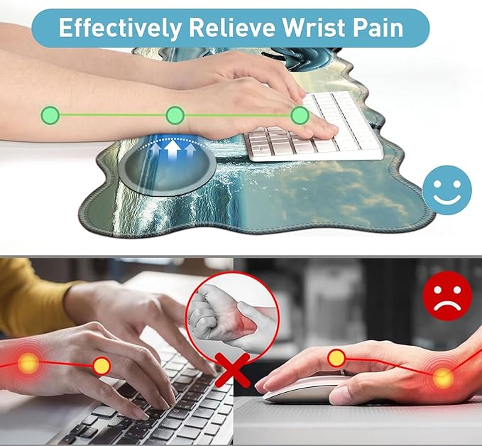 Large Mouse Pad and Keyboard Wrist Rest Desk Pad for Keyboard and Mouse 4-in-1 Large Gaming Mouse Pad with Wrist Support Desk Mat for Home Office Study Game-Dolphins and Sea Turtle