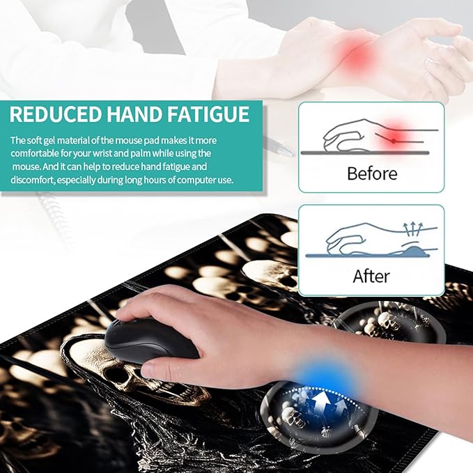 Keyboard Mouse Pad Set Extended Gaming Mouse Pad+Ergonomics Keyboard Wrist Rest Support Memory Foam Easy Typing Pain Relief 4Pcs XL Ultra Thick Desk MatCool Skeleton