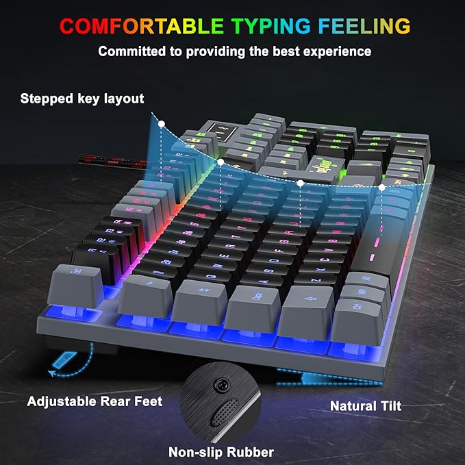 BlueFinger RGB Gaming Keyboard and Backlit Mouse Combo USB Wired LED Gaming Set for Laptop PC Computer Game and Work(Gray &amp Black)