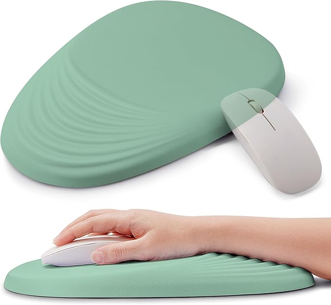Ergonomic Mouse Pad with Wrist Support Memory Foam Wrist Rest for Pain Relief &amp Carpal Tunnel Non-Slip Base for Office Computer PC Laptop (12x8x1.2inch Light Green)