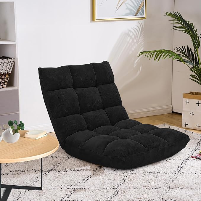 GORELAX Floor Chair with Back Support 14-Position Adjustable Folding Gaming Chair Recliner Meditation Chair with Steel Frame Padded Lazy Sofa Chair for Adults Kids (Black)