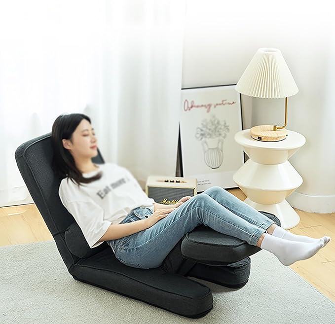 Adjustable Meditation Chair with Books Laptop Stand Floor Chair with Back Support Floor Gaming Chair Padded Folding Sofa Chair Sleeper Bed Folds Flat