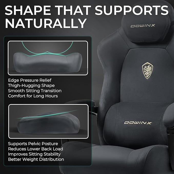 Dowinx Big and Tall Gaming Chair Suede Fabric Game Chair with Pocket Spring Cushion High Back Gamer Chair Ergonomic with Footrest for Adults Office 440LBS Grey