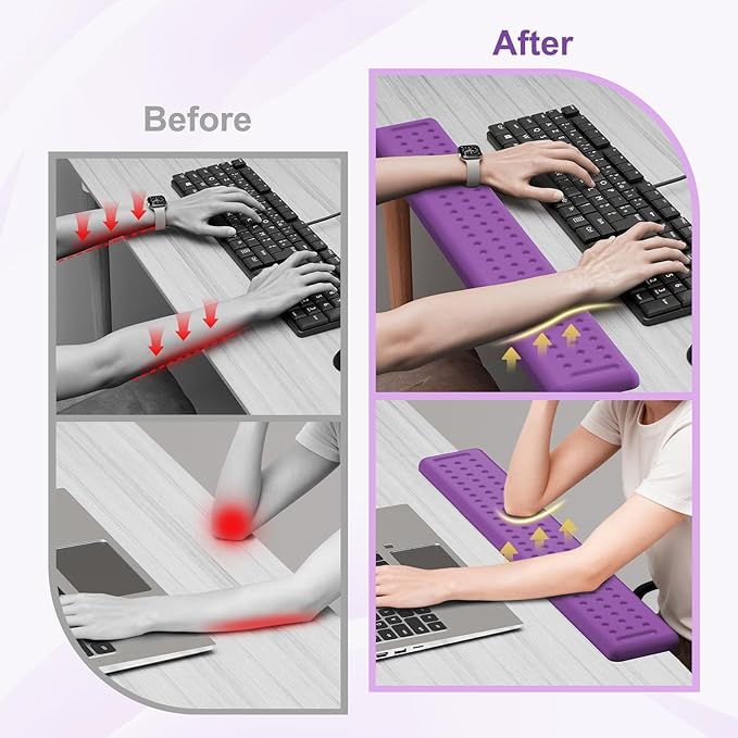 Leolee L-Shaped Desk Long Wrist Rest Elbow 60CM Purple Memory Foam Arm Rest for Desk with Non-Slip Base Ergonomic Desk Edge Cushion Wrist Support for Computer Keyboard Typing Office Home