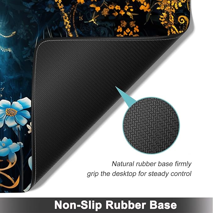 Large Mouse pad and Keyboard Support Set Ergonomic Memory Foam Keyboard Wrist Rest Extended Gaming Mouse Pad with Stitched Edges Flowers Ornate Elephant XXL Desk Mat (31.5 X 11.8 in)