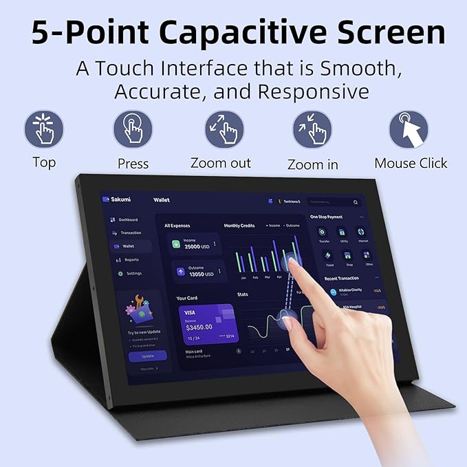 10.1inch Touchscreen Monitor 1280x800 Dual-Speaker HDMI VGA Portable Monitor for PC/Laptop/Raspberry Pi/Banana Pi/Game Console