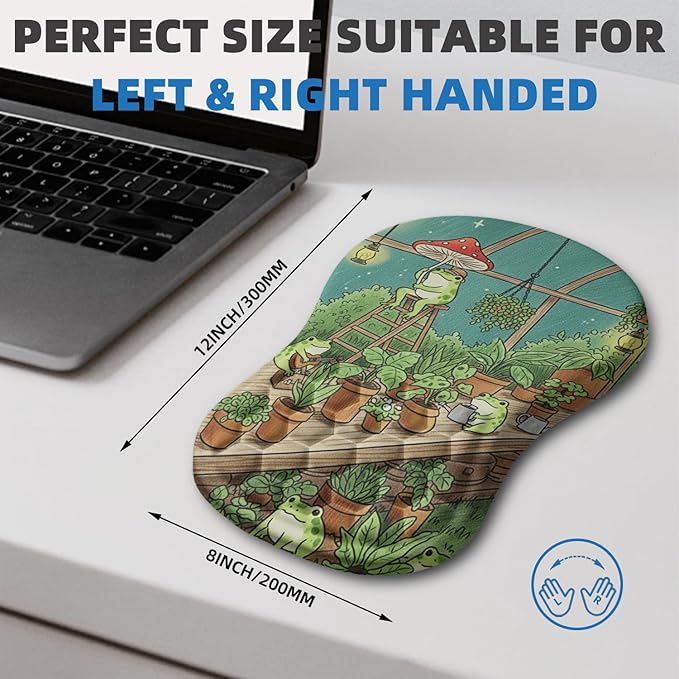 Ergonomic Mouse Pad Wrist Rest Carpal Tunnel Pain Relief Wrist Support Mousepad with Massage Bulge Memory Foam (Frog 11.8x7.9 in)