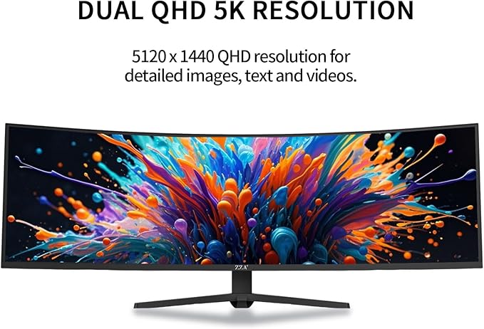 ZZA 49 Inch UltraWide Curved Gaming Monitor 5120×1440 DQHD 1500R 165Hz AMD FreeSync 120% sRGB Height Adjustable HDMI 2.1 &amp DP 1.4 VESA Mount – Black