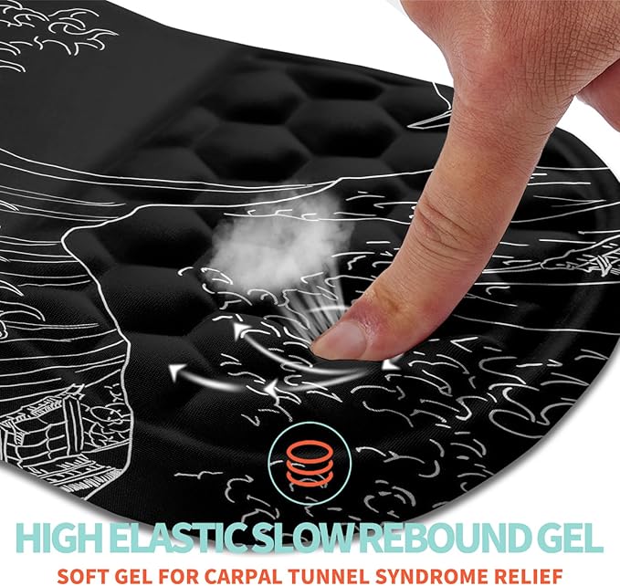 Ergonomic Mouse Pad Wrist Support with Memory Foam Massage Bulge Carpal Tunnel Pain Relief Mousepad Wrist Rest for Mouse(12x8 inchSea Wave)