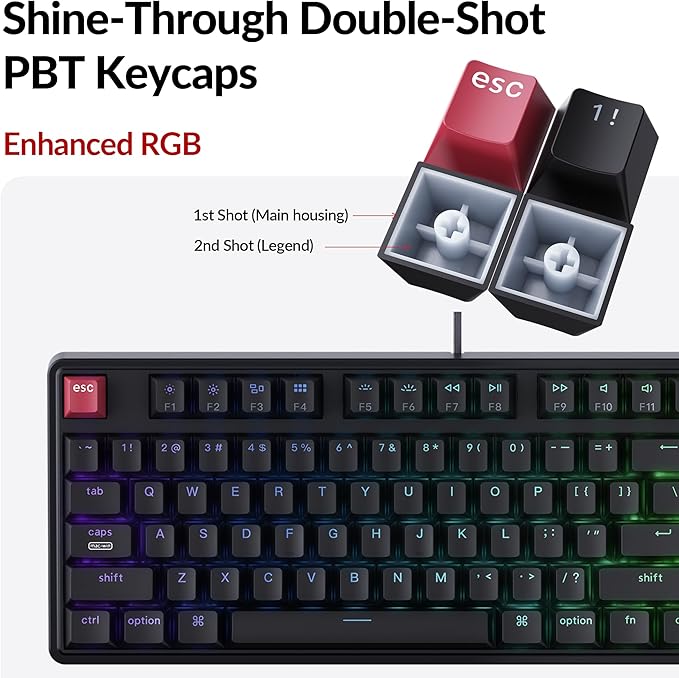 Keychron C3 Pro TKL 80% Wired Mechanical Keyboard 8K Polling Rate QMK/VIA Programmable Hot-Swappable RGB Backlit Shine-Through Keycaps Super Brown Switch for Windows/Mac
