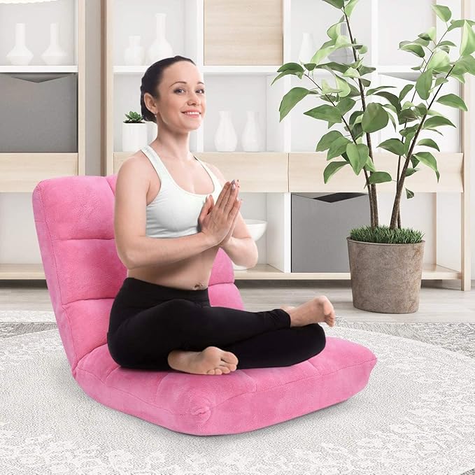 BestComfort Floor Chair with Back Support Floor Gaming Chairs w/ 14 Adjustable Position Padded Sleeper Bed Folding Floor Seating for Living Room Reading Watching TV Meditation for Adults &amp K