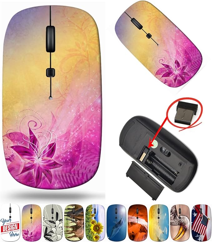 maizi Wireless Mini Mouse for Computer Chromebook Notebook Wireless Mini Mice Image ID: 29797854 Purple Flower on Colo Lightweight 2.4G USB Receiver Printed in USA