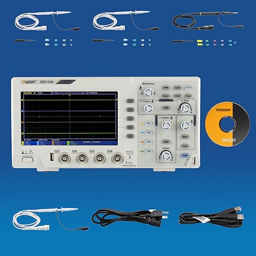 SDS1104 4CH Digital Desktop Storage Oscilloscope 7 LCD Display Handheld Portable Oscillometer 100MHz 1GS/s SCPI and LabVIEW Supported