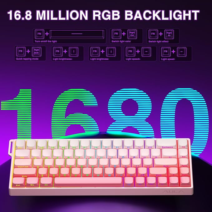 AULA WIN68 HE Mechanical Gaming Keyboard 60% Hall Effect Magnetic Switch Fast Trigger Mode Adjustable Actuation 8000Hz Polling Rate RGB Backlit Wired Pink Keyboard for Laptop/PC Gamer