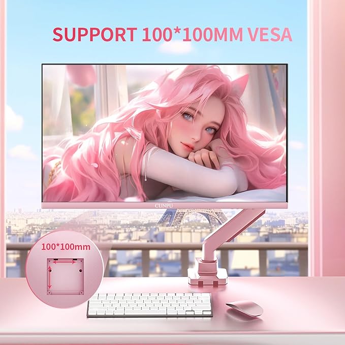 27 Inch Pastel Pink Gaming Monitor QHD 2560x1440 180/200Hz 1ms GTG Fast IPS Computer Monitor 90% DCI-P3 Adaptive Sync Built in Speaker Height/Swivel/Tilt/Pivot Adjustable Stand HDMIDP