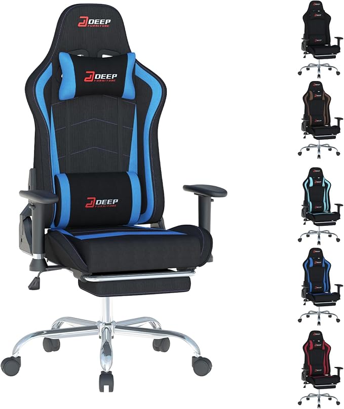 Fabric Gaming Chair Skin-Friendly and Breathable Manufactured by A Reputable Manufacturer Safe and Stable Specially Designed for Gaming.with Footrest Mg(1005-Deepblue)