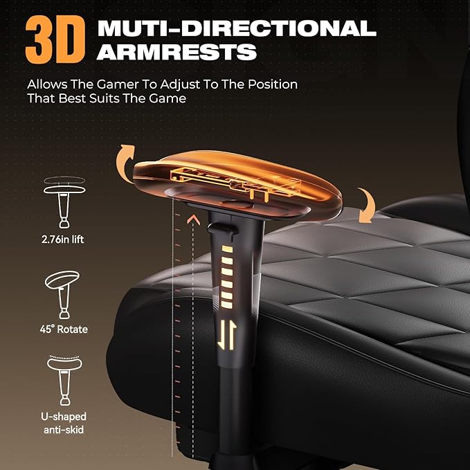 Gaming Chair with Footrest Ergonomic High-Back PU Leather Computer Chair with 3D Adjustable Armrests Headrest and Lumbar Support Office Desk Chair with Diamond Stitching for Adults &amp Teen