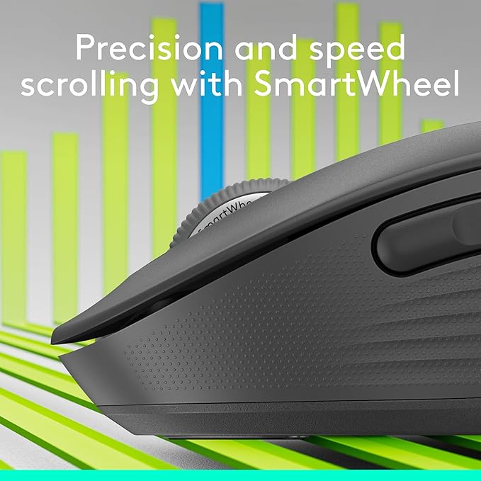 Logitech Signature Plus M750 Wireless Mouse – for Small to Medium Hands SmartWheel Bluetooth Multi Device 24-Month Battery Silent Clicks Customizable Side Buttons Contoured Shape - Graphite