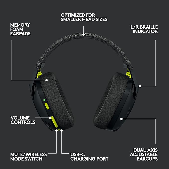 Logitech G435 Lightspeed &amp Bluetooth Wireless Gaming Headset - Lightweight Over-Ear Headphones Built-in mics 18h Battery Dolby Atmos PC PS4 PS5 Nintendo Switch/Switch 2 Mobile - Black