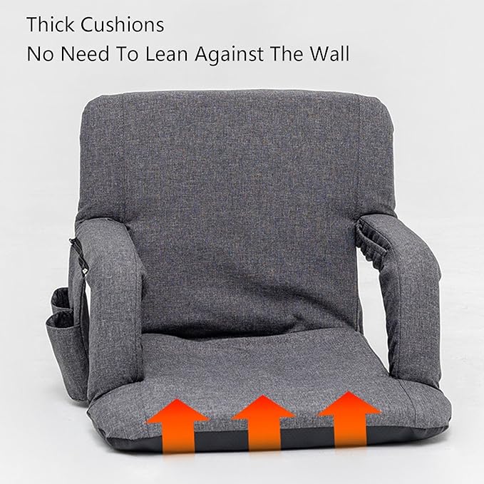 Floor Chair with Back SupportReading Chair with Armrests Ergonomic Folding5 Adjustable Positionfor Watching TV(Black)