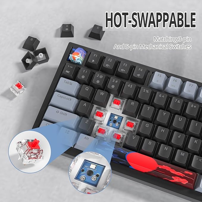 75% TKL Wired Mechanical KeyboardRGB Backlit Gasket Mount 82 Key Hot Swappable Custom Linear Red Switch Gaming Keyboard with Volume Knob &amp PBT Keycaps (82 Dark)