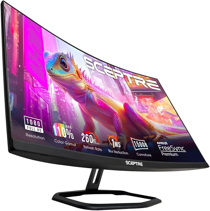 Sceptre New Curved 32 inch Gaming Monitor 1080p DisplayPort up to 260Hz 1500R FreeSync Premium 1ms Build-in Speakers Machine Black 2026 (C325B-FW260D Series)