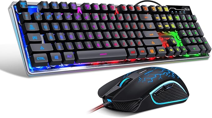 Gaming Keyboard and Mouse Combo K1 RGB LED Backlit Wired Keyboard with 104 Key Computer PC Gaming Keyboard for PC/Laptop (Black)