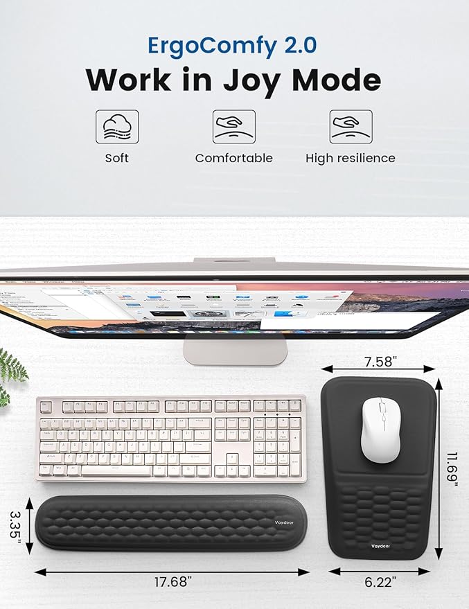 2-in-1 Keyboard &amp Mouse Wrist Rest Set – Ergonomic Pain-Relief Support Memory Foam Wrist Cushion with 8° Slope &amp Massage Nubs Non-Slip PU Base Relieves Wrist Pain &amp Carpal Tunnel from L