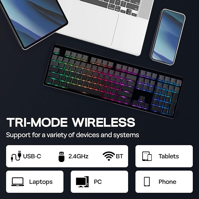 EPOMAKER TH108 Full Size Mechanical Keyboard Wireless Gaming Keyboard with 8000mAh Battery Creamy Gasket 108 Keys Hot Swap Custom Driver RGB Backlight (Black Creamy Jade)