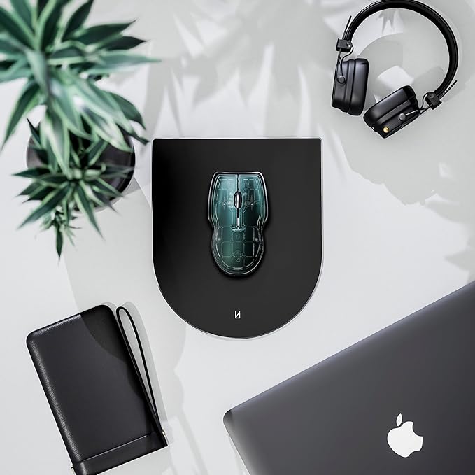LUNAR ARTEFACTS Ambidextrous Rechargeable Bluetooth Wireless Computer Mouse Green Translucent with Black Powder Coated Aluminum USB-C