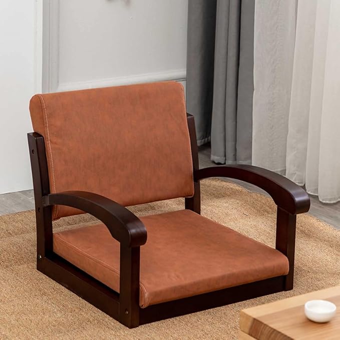 ELEFOCUS Floor Chair with Backrest Armchair - Japanese Legless Tatami Chair - Portable Home Single Chair with Cushion(Coffee 2)