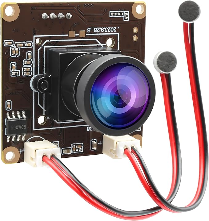 ELP 5MP USB Camera Module with Dual Microphone for Computer &amp Laser Engraver - 1944P USB Security Camera for Raspberry Pi (120 Low Distortion Lens)