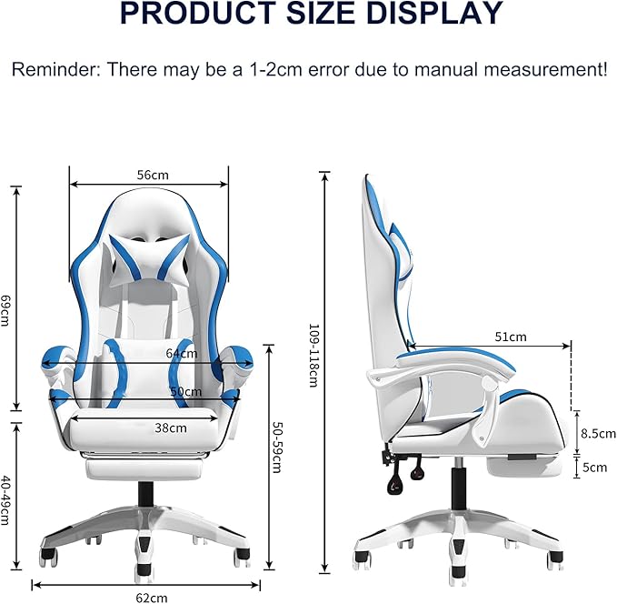 Computer PC Chair Height-Adjustable Swivel Video Game Chair Executive Office with Footrest Lumbar Support