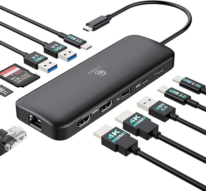 Laptop Docking Station Dual Monitor 2 HDMI 11-in-1 USB C 4K/60Hz Dual Display Dock1Gbps Ethernet 100W USB C PD Port 5 USB A/C Ports SD/TF Card Slot for Dell HP Lenovo Surface(Black)