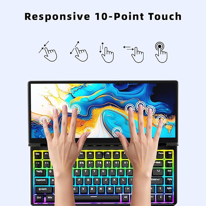 12.8 Portable Monitor Touchscreen with Mechanical Keyboard Stretched Bar Screen Extender RGB Backlit Hot-Swap USB-A Type-C Monitor for Laptop Desktop Mini PC MacBook (Driver Need)