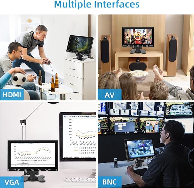 10.1 Inch Small Monitor Raspberry Pi Screen Built-in Speakers Mini Display 1024 x 600 60 Hz 5ms IPS Screen Display w/Remote Control HDMI VGA AV BNC Input Computer Monitor