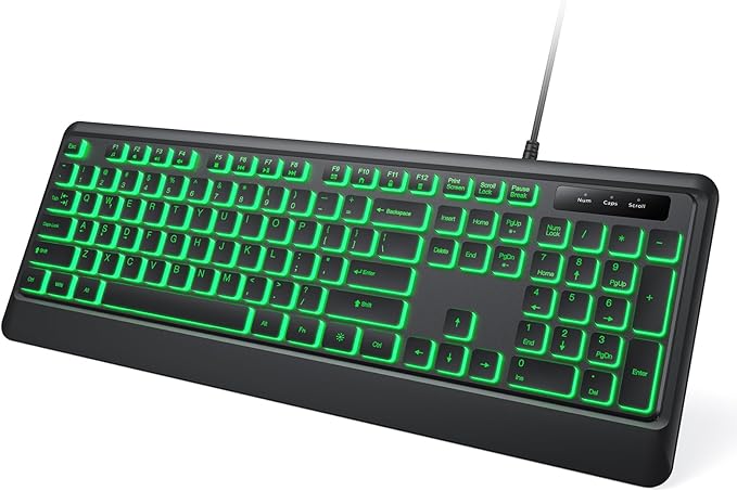 Backlit Computer Keyboards Wired USB LED Keyboard with 7 Colors Backlight Plug and Play Waterproof Full Size Quiet Computer Keyboard for Windows Desktop PC Laptop Gaming