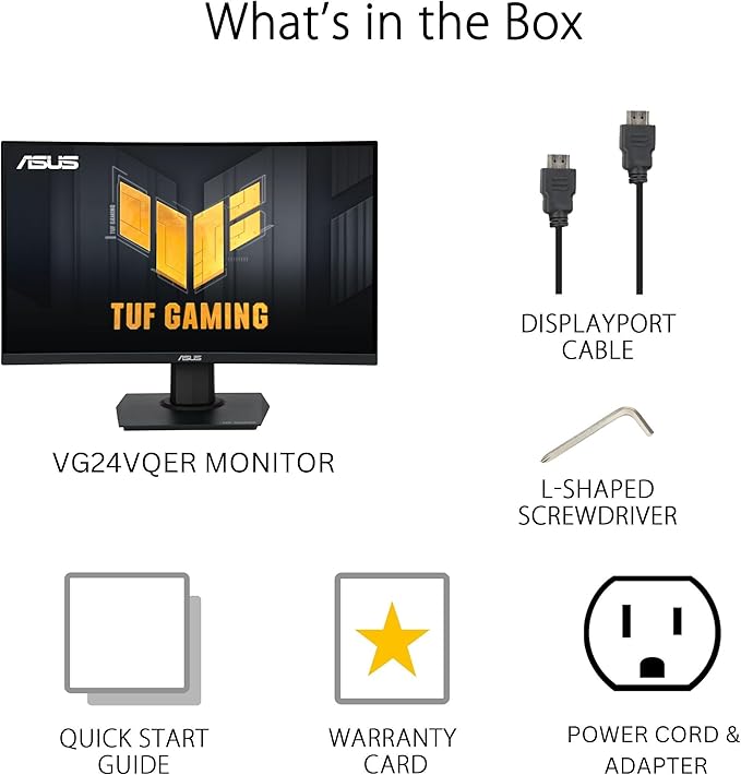 ASUS TUF Gaming 24” (23.6 inch viewable) Curved Monitor (VG24VQER) – FHD 180Hz 1ms DCI-P3 90% Extreme Low Motion Blur Sync FreeSync Shadow Boost Eye Care DisplayWidget Center 3yr Warranty