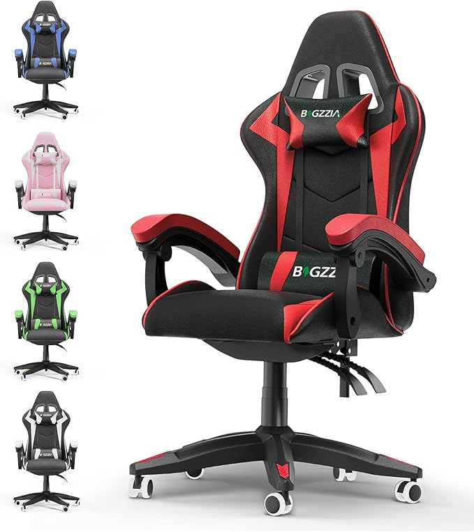 Bigzzia Gaming Chair Ergonomic Video Game Chairs with Pillow and Lumbar Support Racing Style Height Adjustable Computer Chair with 360°-Swivel Seat for Adults and Teens