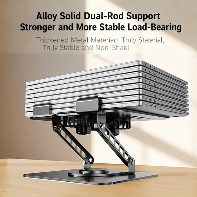 Selbst Laptop Stand for Desk with Quiet Cooling Fans - 360 Rotating Base Ergonomic Computer Stand Aluminum Laptop Riser Foldable Protable for Office Home fits MacBook Air Pro Dell HP (10-17.3'')