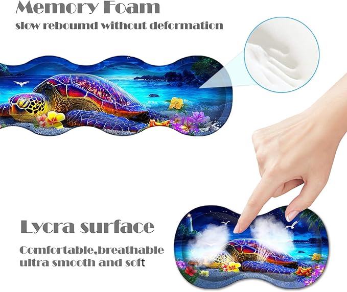 Ergonomic Keyboard Wrist Rest &amp Mouse Pad Wrist Rest SetXL Gaming Desk Mat 31.5x 11.8Non-Slip BaseMemory FoamEasy Typing Pain Relief for Office &amp HomeSea Turtle on Starry Beach