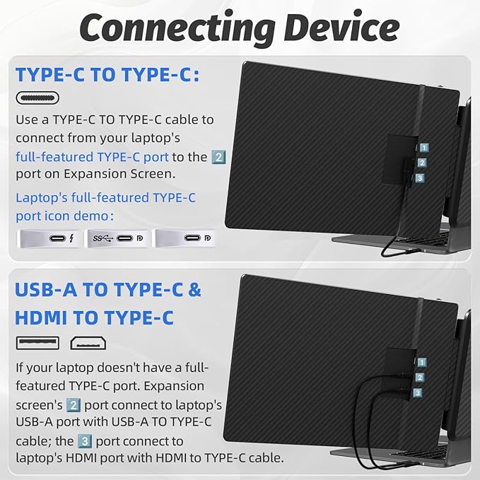 2K Laptop Monitor Extender - 13 IPS 1440P Dual Monitor Attachment Plug &amp Play Multiple Screens for 13-17 Laptop Compatible with Wins Mac Dex Chrome Travel Gaming Work