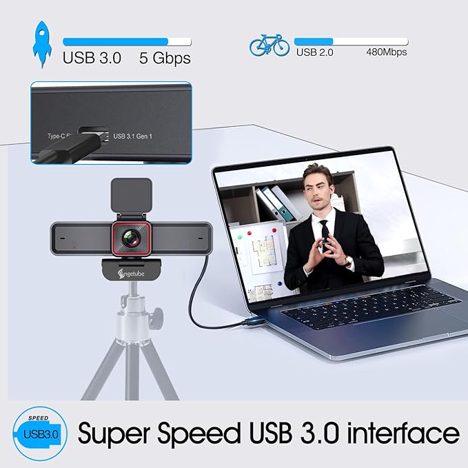 Angetube 4K Webcam with AI TrackingRemote Control 4K Web Camera/10X Digital Zoom 1080P 60fps Web cam with USB 3.0 HDR/Dual Noise Cancelling Microphones for Video Calls/Meetings/Streaming/Skype/Zoom